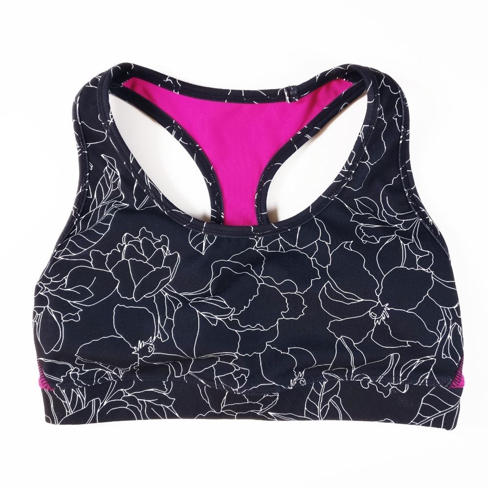 GAP Black Floral Pattern Pink Contrast Sports Bra